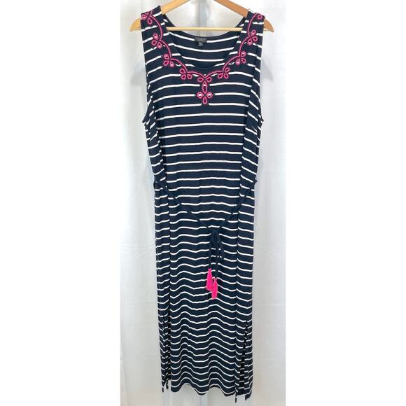TALBOTS Embroidered Tassel Belt Striped Jersey Maxi Dress Blue Petite Plus 3XP - Picture 1 of 12